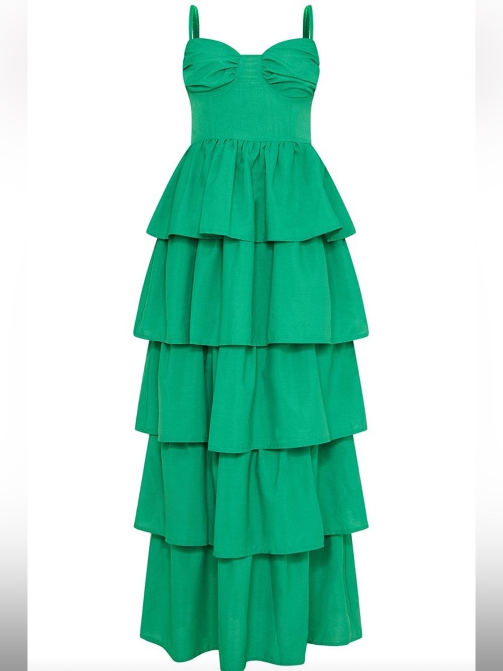 Pretty Little Thing Green Tiered Maxi Dress with Spaghetti Straps Size 6